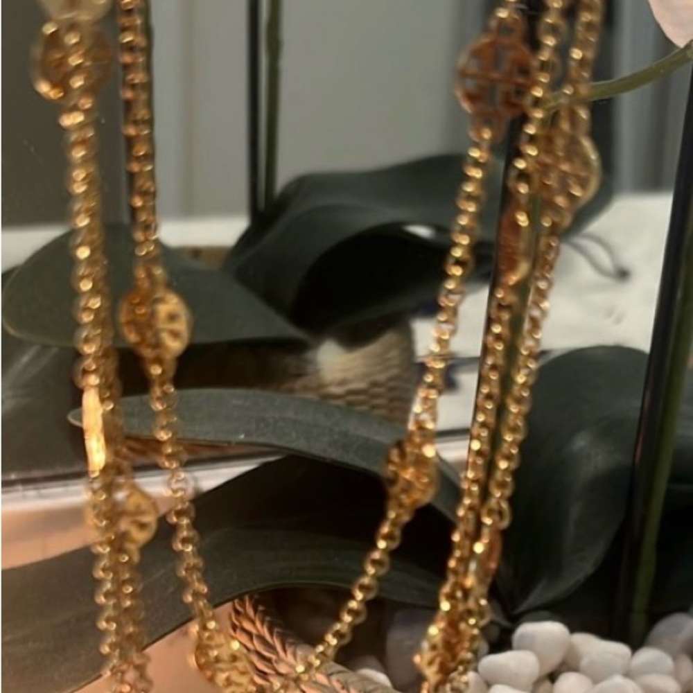 Tory Burch Gold Layered Necklace with Logo Charms - Picture 9 of 11